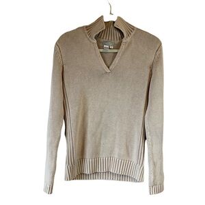 The Territory Head Tan Knit V Neck Cotton Pullover Sweater Women’s Sz Small